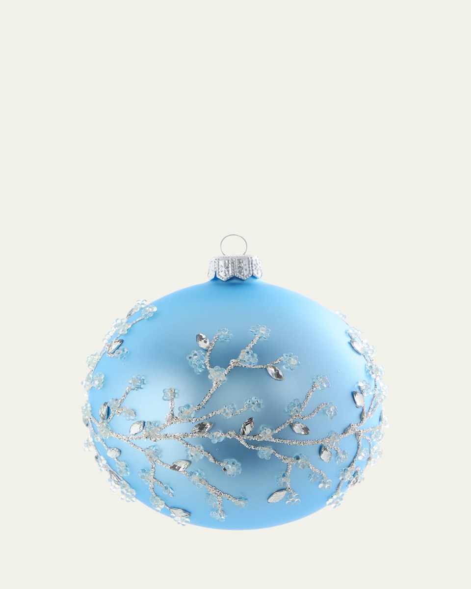 Light Blue Beaded Branch Ball Ornament